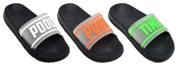 Boy's Slide Sandals - Black w/ "Pool Time" Graphics