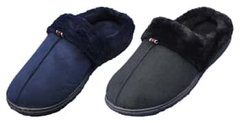 Men's Clog Bedroom Slippers w/ Faux Fur Trim & Soft Footbed