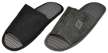 Men's Bedroom Slide Slippers w/ Plaid Footbed