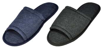 Men's Heathered Slide Bedroom Slippers w/ Soft Footbed