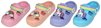 Toddler Girl's Clogs w/ Rainbow Strap & Patch Embellishment - Unicorns & Rainbows