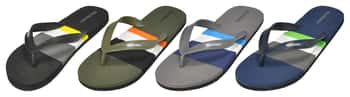Men's Flip Flop Sandals w/ Two Tone Striped Footbed