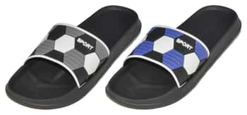 Men's Barbados Sport Slide Sandals w/ Embroidered Soccer Ball Pattern