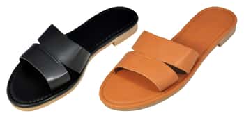 Women's Faux Leather Slide Sandals w/ Mini Wedge & Soft Footbed