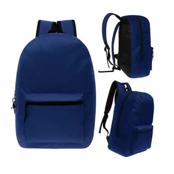 17" Lightweight Classic Style Backpacks w/ Adjustable Paded Straps - Navy Blue
