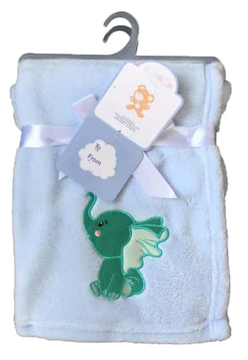 Boy's Baby Blankets w/ Elephant Embroidery - 30" x 40"