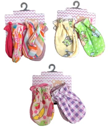 Infant Scratch Mittens - Girl Colors - 4-Packs
