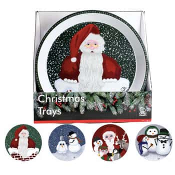 Printed Santa Claus & Christmas Themed Round Serving Trays