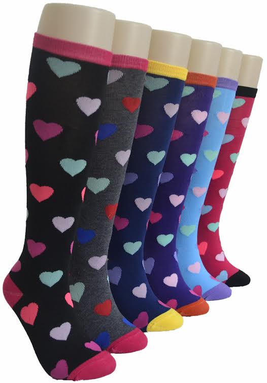 Women's Novelty Knee High Socks - VALENTINE's Day Heart Print - Size 9-11