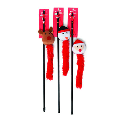 ''Cat Toy CHRISTMAS Wand 19.5 In 3 Assorted In Pdq Santa, Snowman, Reindeer''
