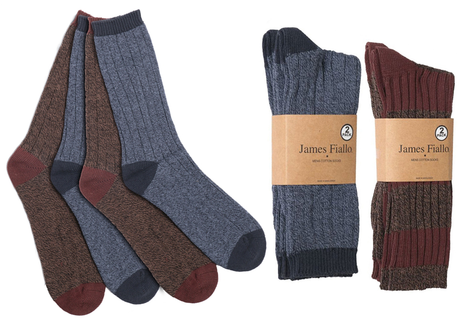 Men's Two-Tone Ribbed Cotton DRESS Socks - Size 10-13 - 2-Pair Packs