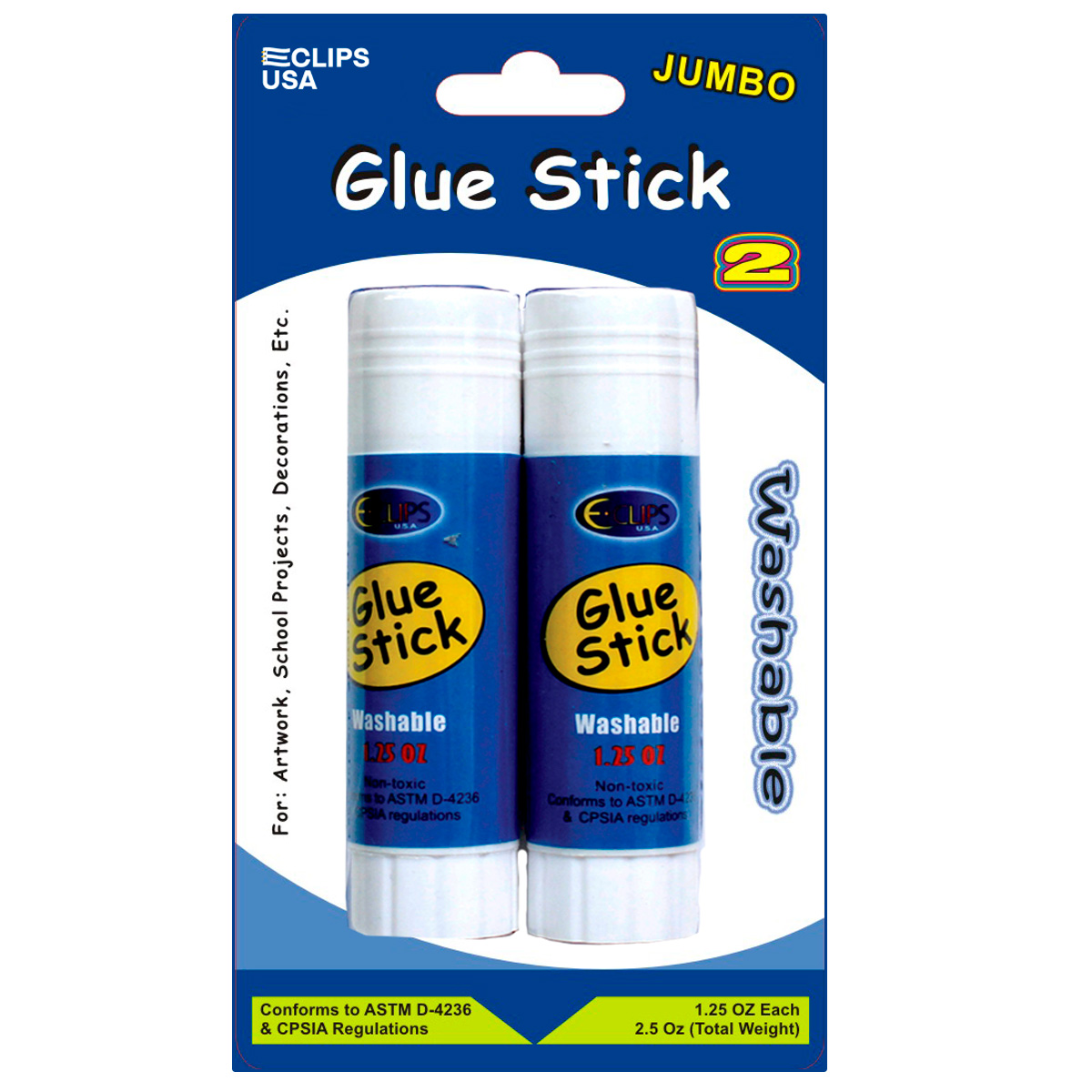 1.25 oz. JumBo WashaBle White Glue Sticks -2-Pack