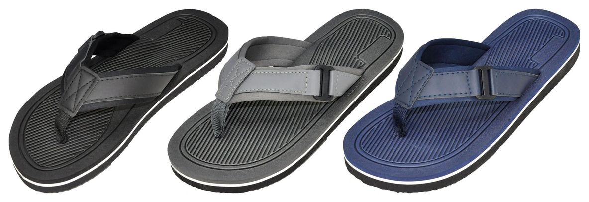 Men's FLIP Flop Fashion Sandal w/ Textured Ribbed Footbed & Canvas Patch