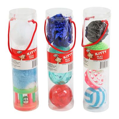 Cat TOY W/bell 4pc In Pvc Tubein Pdq