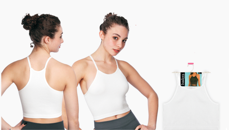 Women's Rib Knit Camisole Crop Sport TANK TOPs - Sizes Medium-XL - White