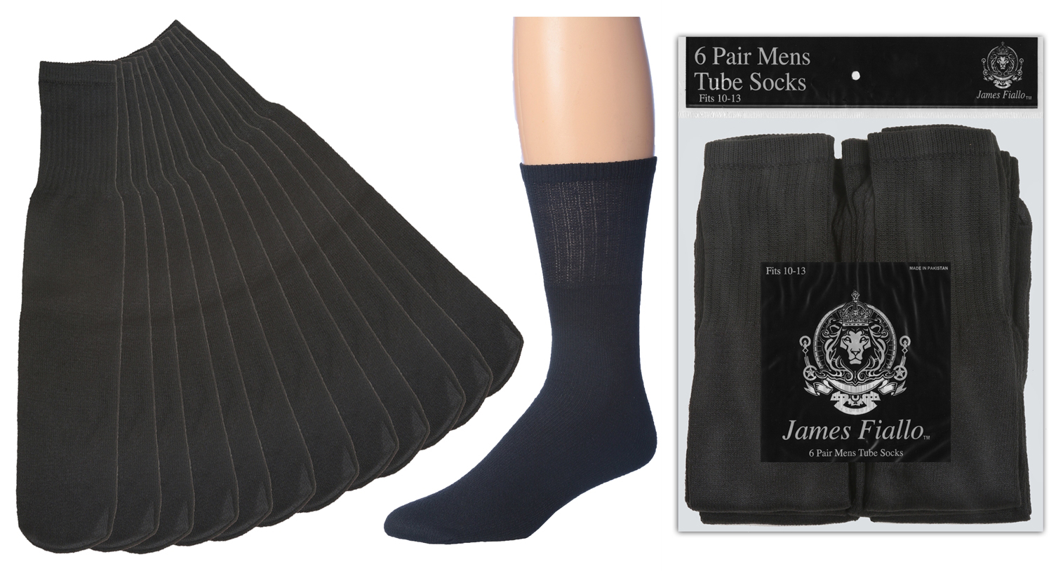 Men's Black AtHletic Tube Socks - Size 10-13 - 6-Pair Packs