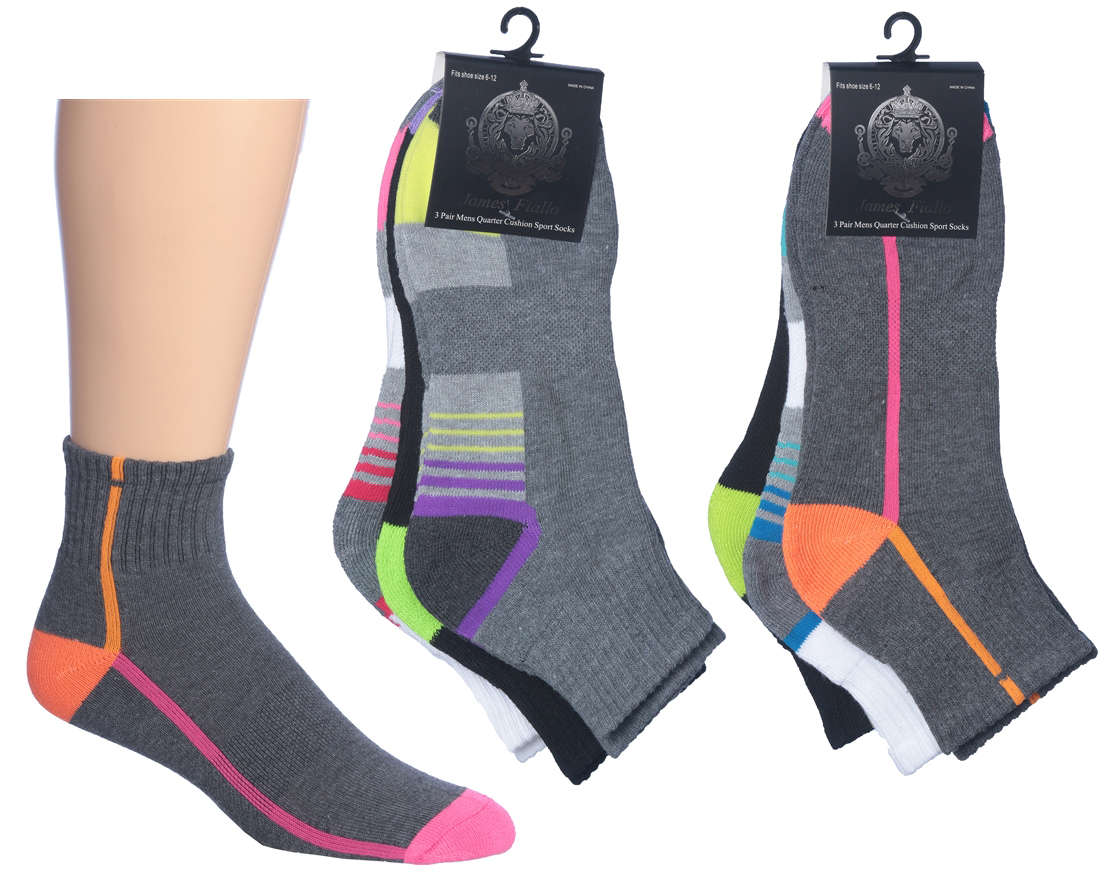 MEN's Cushioned Athletic Ankle Socks w/ Arch Support - Urban Sport Prints - 3-Pair Packs