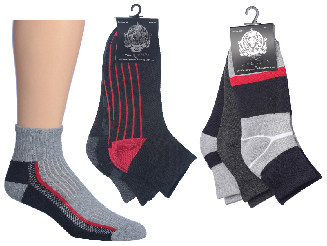 MEN's Cushioned Athletic Ankle Socks w/ Arch Support - Urban Sport Prints - 3-Pair Packs