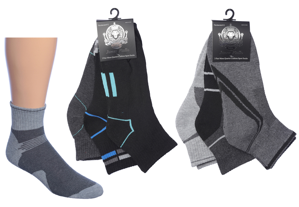 MEN's Cushioned Athletic Ankle Socks w/ Arch Support - Urban Sport Prints - 3-Pair Packs