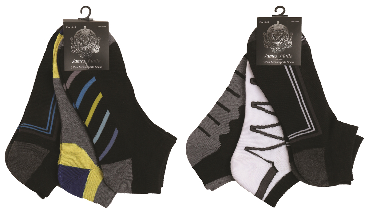 Men's Cushioned Athletic Low Cut Socks w/ Arch Support - URBAN Sport Prints - 3-Pair Packs