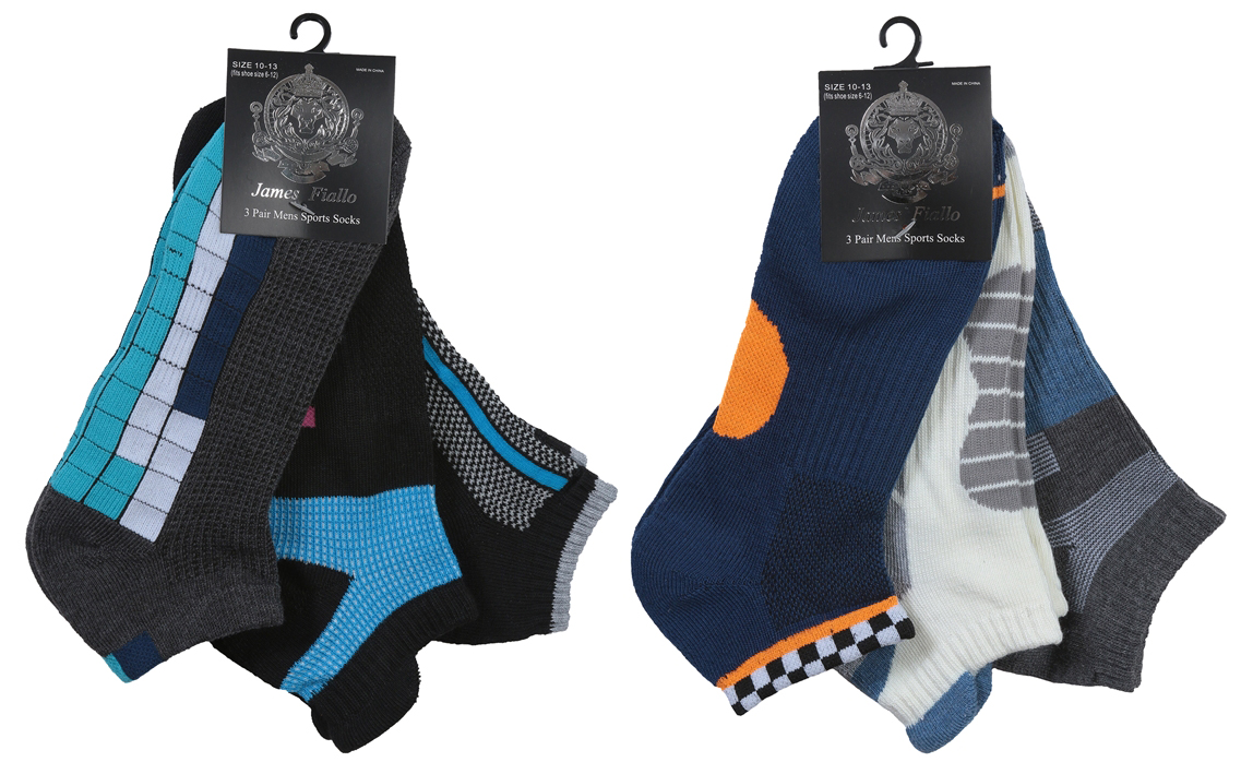 Men's Cushioned Athletic Low Cut Socks w/ Arch Support - URBAN Sport Prints - 3-Pair Packs