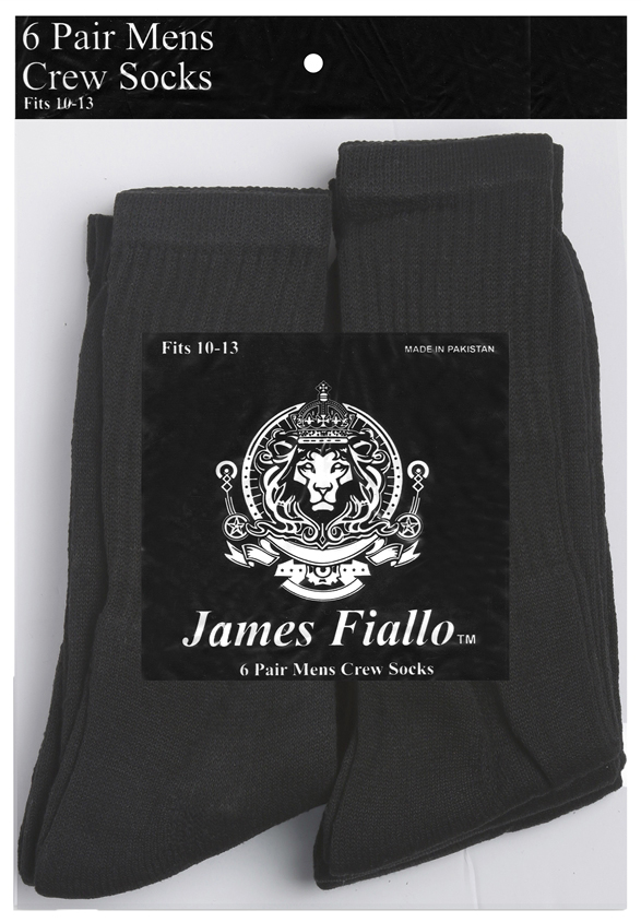 Men's Black AtHletic Crew Socks - Size 10-13 - 6-Pair Packs