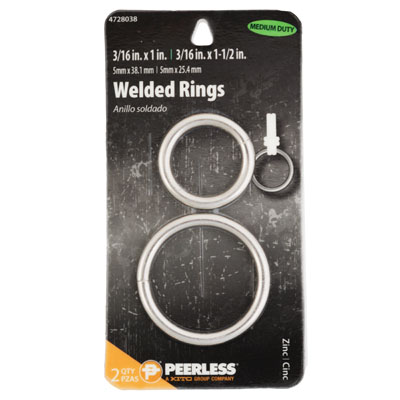 Welded RINGs 2pk Zinc Peerless Carded