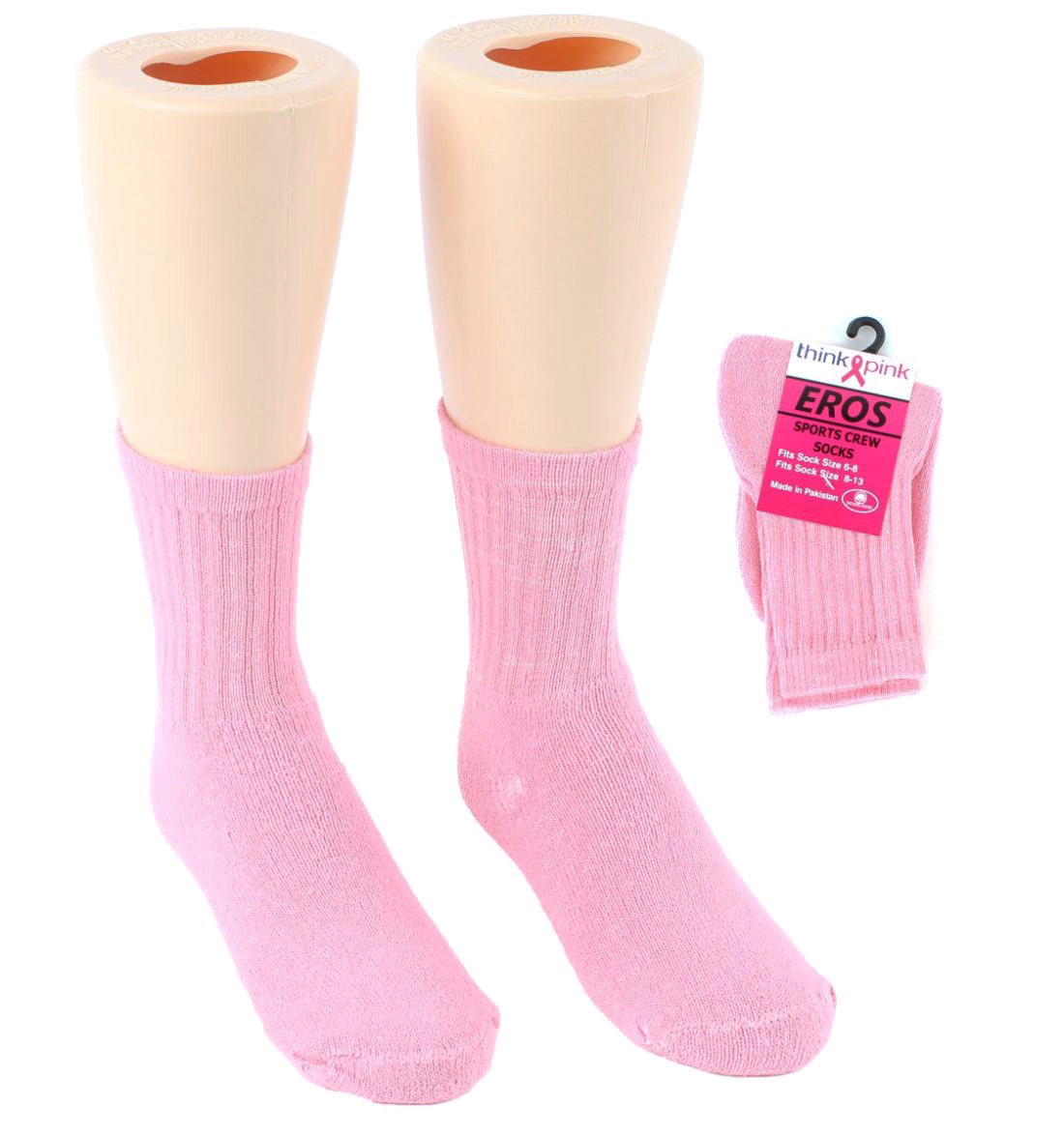 Boy's & Girl's Pink Athletic Crew Socks for BREAST CANCER Awareness - Size 6-8