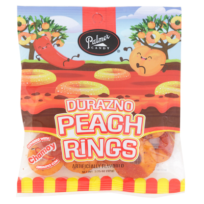 Palmer Candy Durazno Peach RINGs Gummi 3.25 Oz Peg Bag