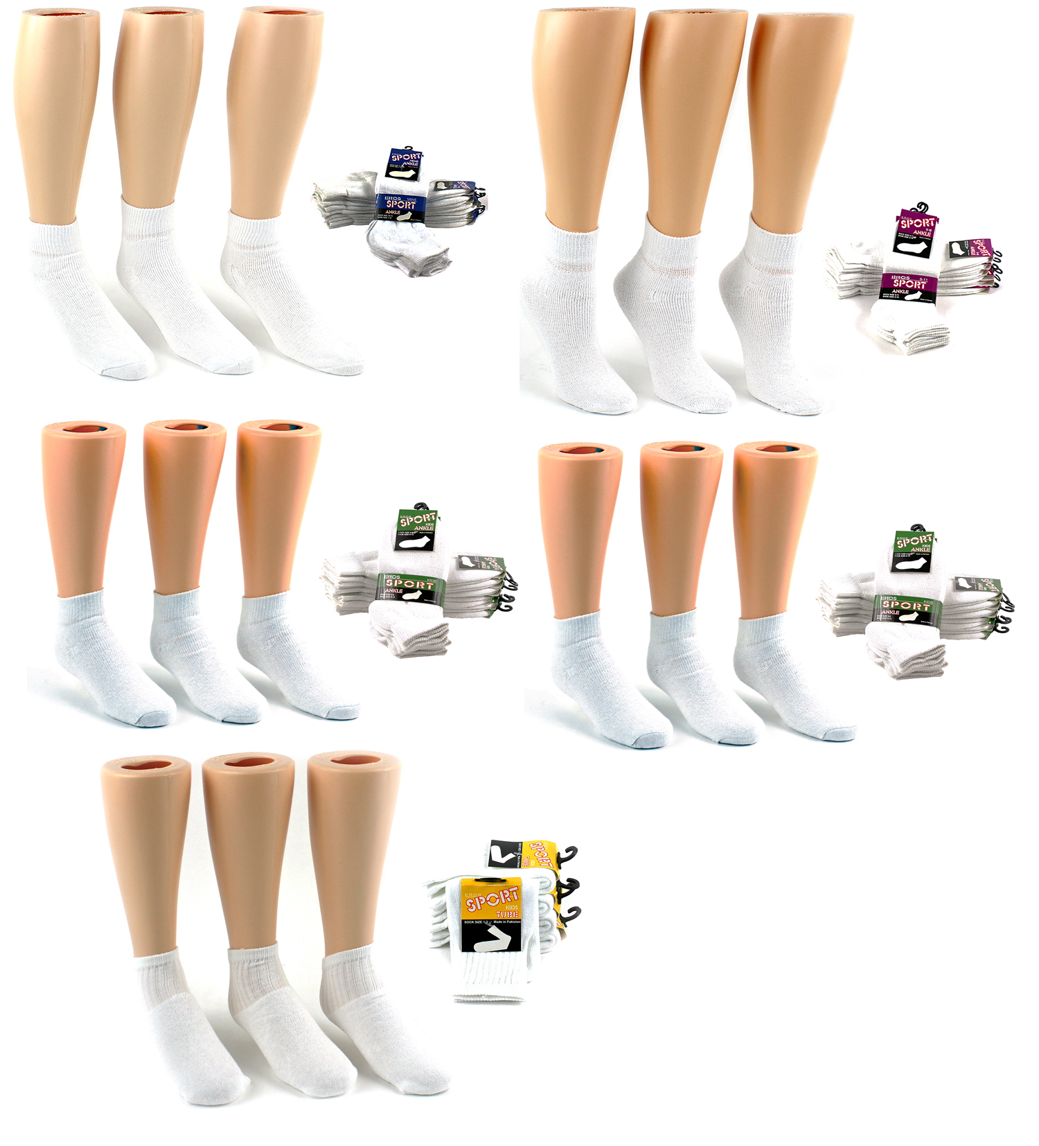 Cotton Athletic Ankle Socks - Family Pack (5 Sizes)