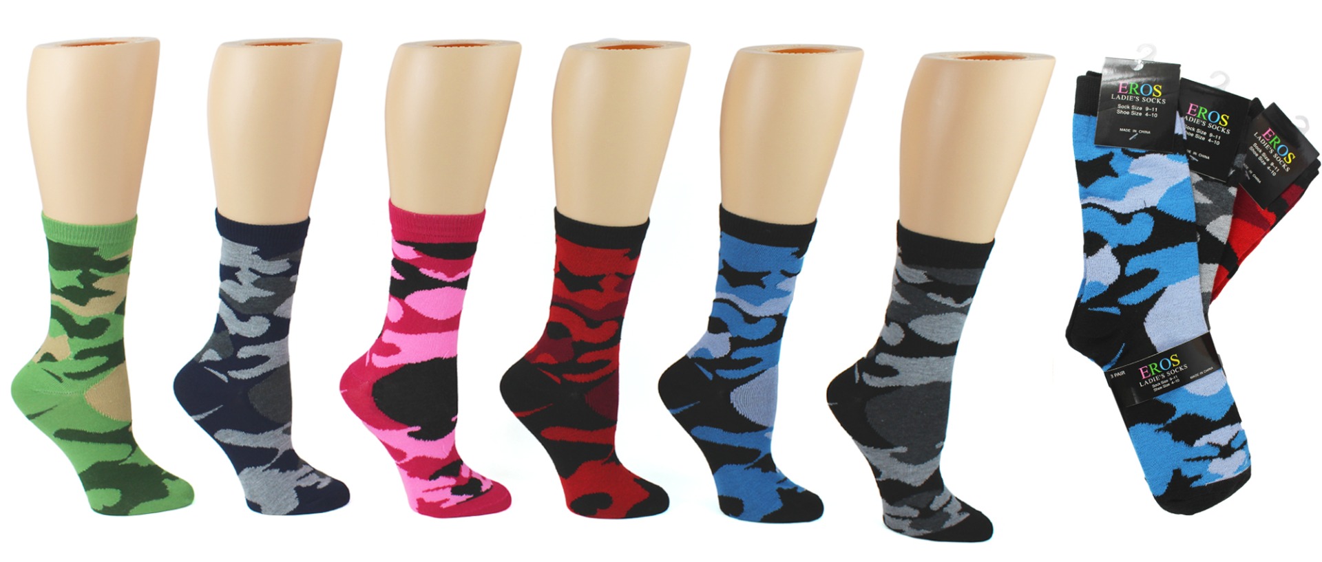 Women's Novelty Crew Socks - CAMO Print  - Size 9-11