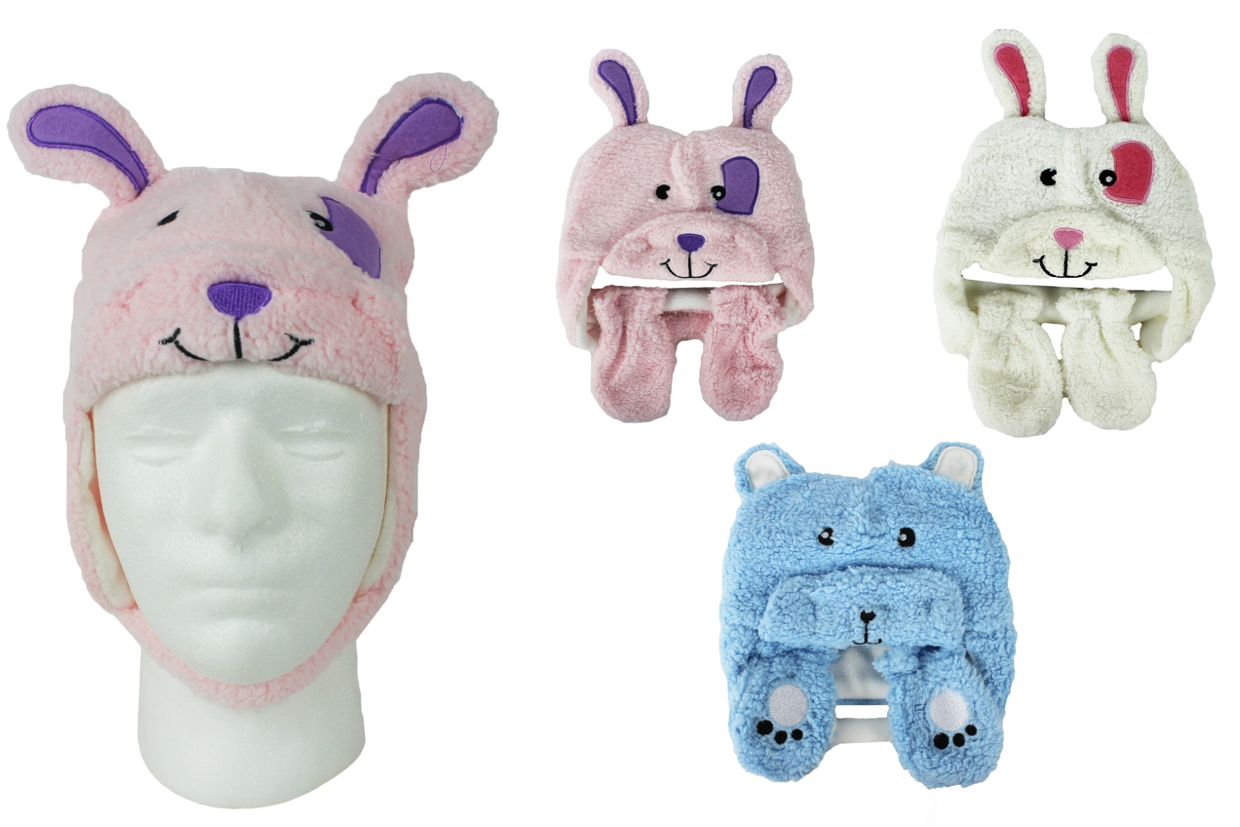 Infant & Toddler's Premium Sherpa Winter Hat & Mitten Sets w/ Embroidered Animal DESIGNS