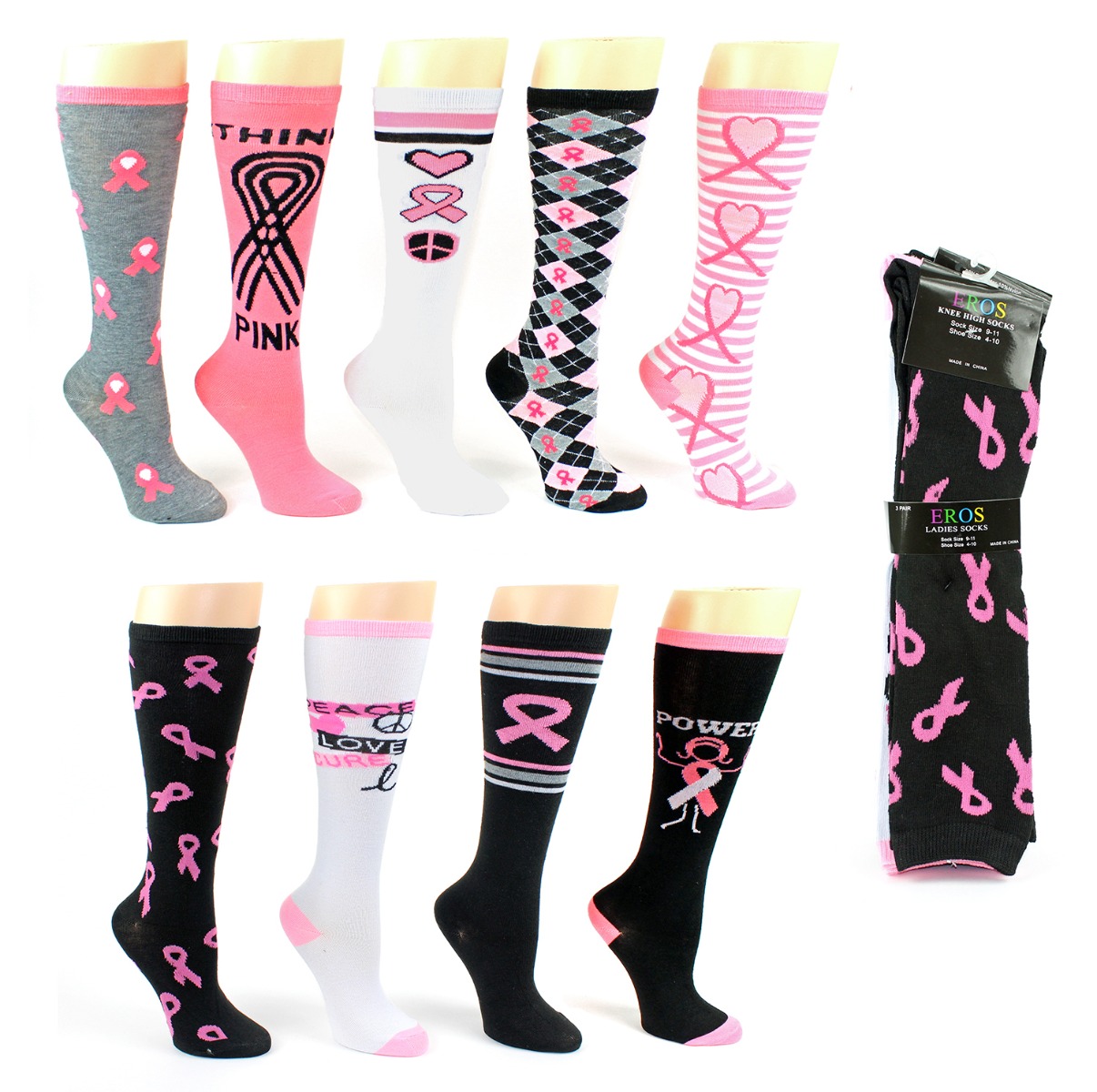Pink BREAST CANCER Awareness Knee High Socks - Size 9-11