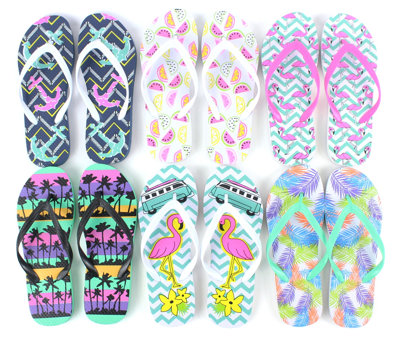Women's Flip Flops, Assorted Patterns