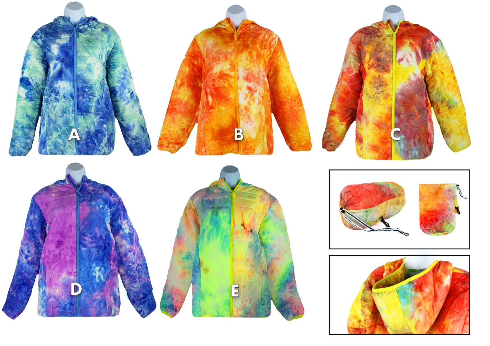 Kid's Packable Hooded TIE Dye Jackets - Choose Your Color(s)