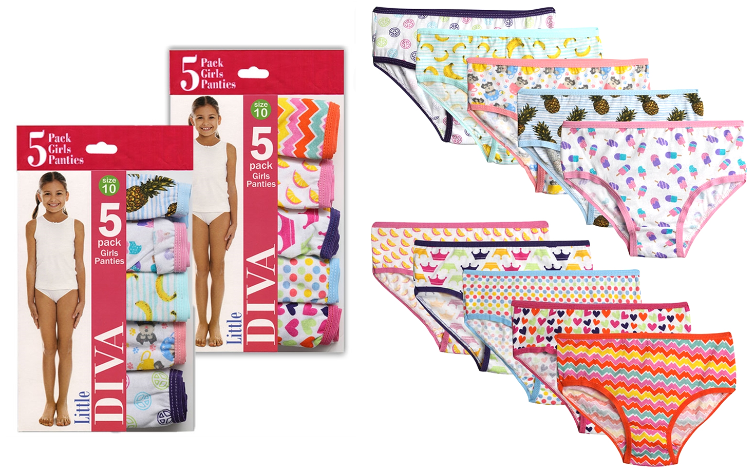 Girl's Underwear 5-Packs by Little Diva - Assorted Patterns