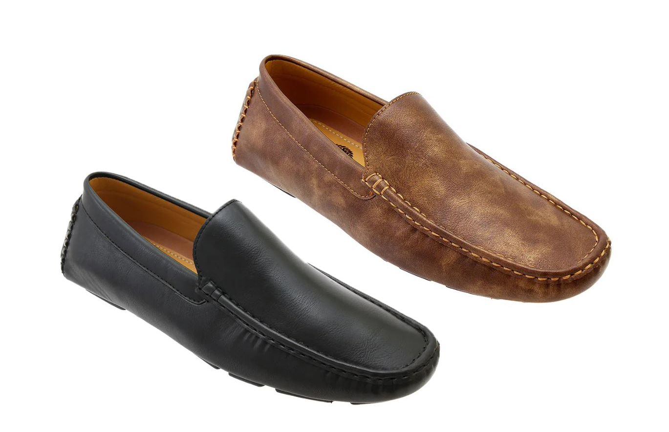 Men's Moccasin Faux Leather Slipper SHOES w/ Soft Footbed - Choose Your Color(s)