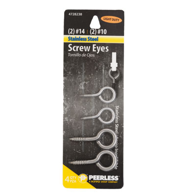''SCREW Eyes 4pk Peerless 2- #14, 2-#10 Carded''