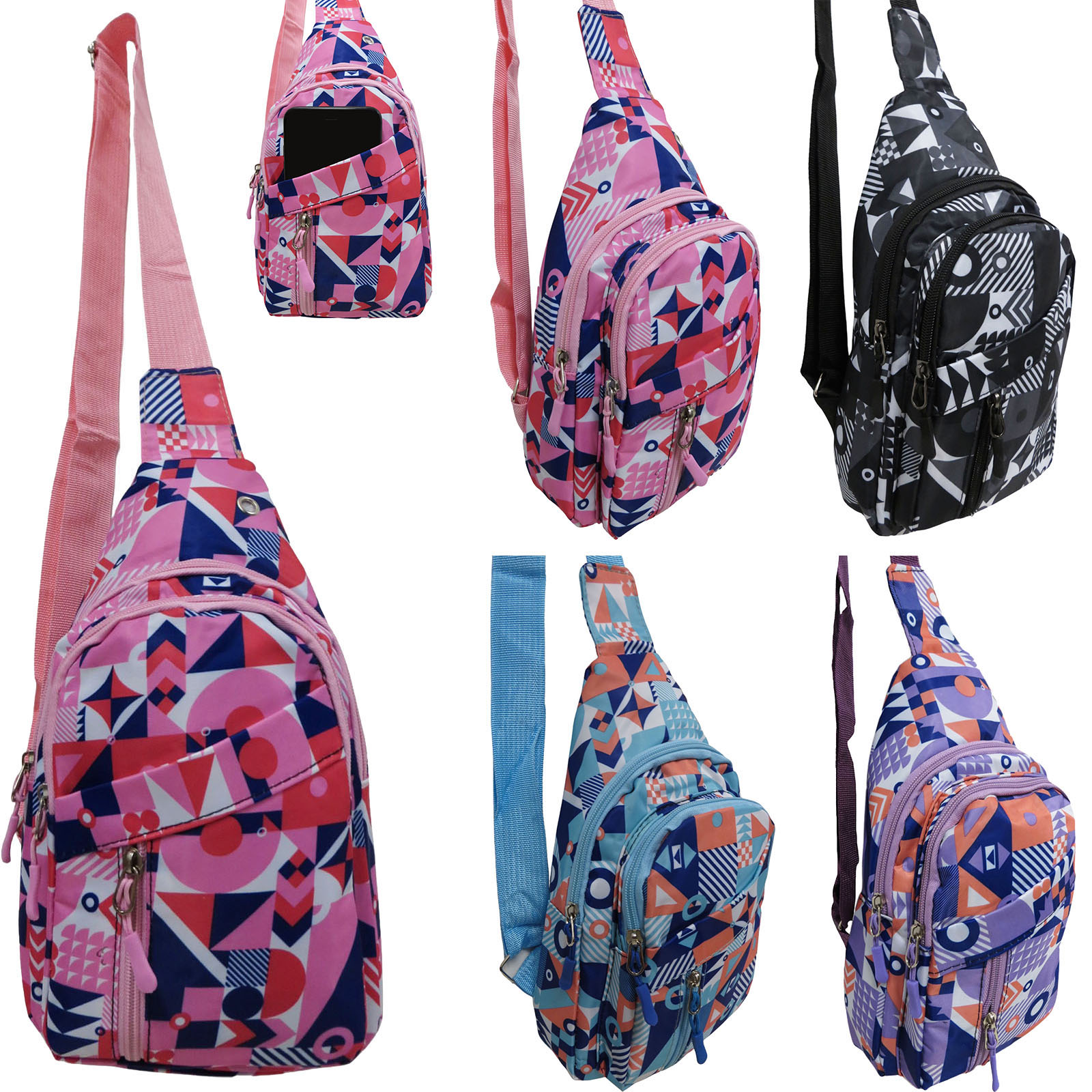 Men & Women's Printed Sling Bags w/ Cargo Zip-Up POCKETS - 80's Fashion Print