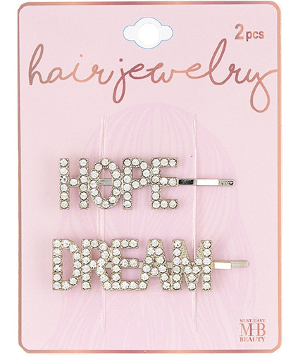 ''Silver Bobby Pins w/ ''''Hope'''' & ''''DREAM'''' Jewel Embelishment- 2-Pack''