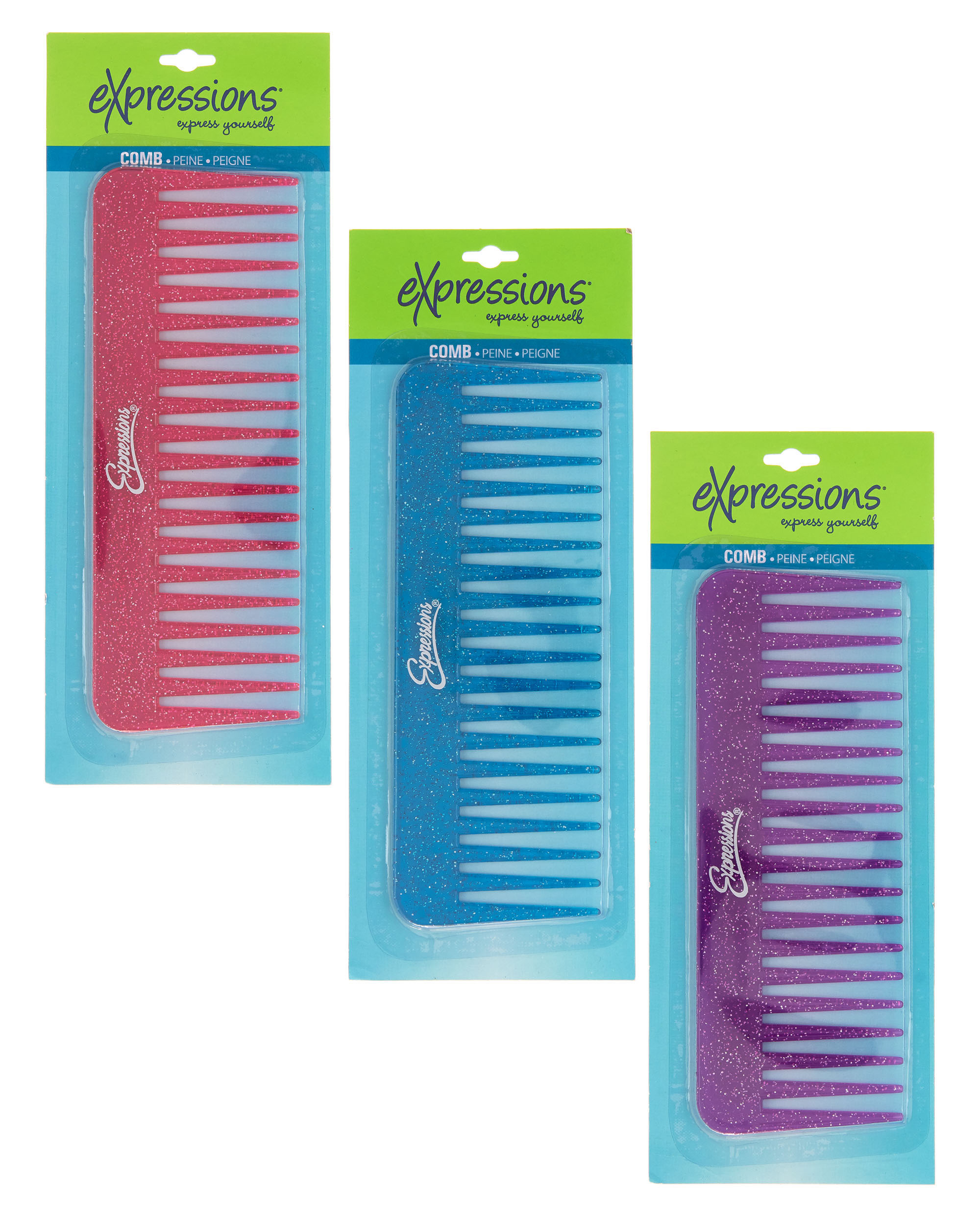 GLITTER Embroidered Wide Tooth Hair Combs - Assorted Colors