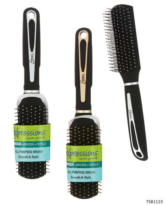 All Purpose RuBBer Hair Brush w/ EmBroidered Gold & Silver Handle
