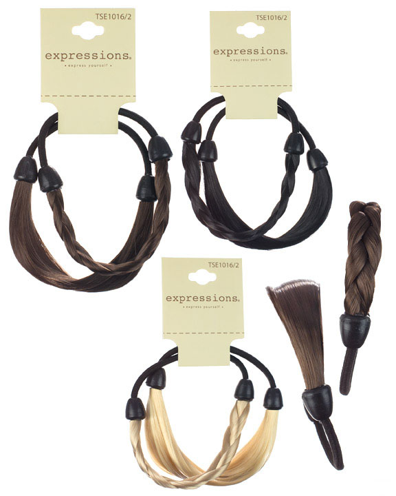 Assorted Ponytail Holder Set w/ Faux Hair - 2-Pack