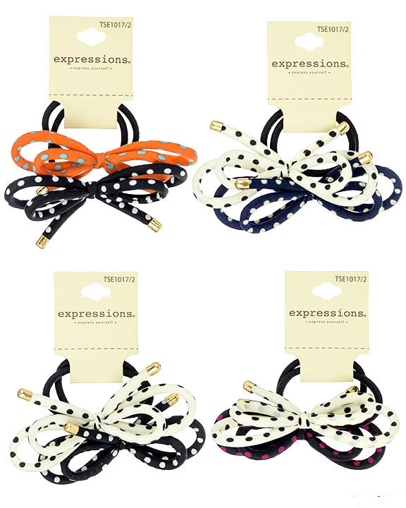 Assorted Ponytail Holder Set w/ Polka Dot Print - 2-Pack