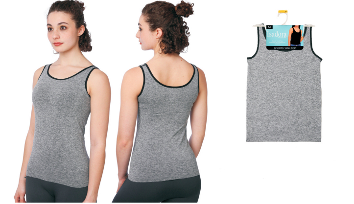 Women's Seamless Sports Tank Top w/ Scoop Neck - Sizes Small-XL - Grey