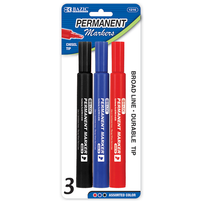 Asst. Color Chisel Tip JUMBO Permanent Marker (3/Pack)