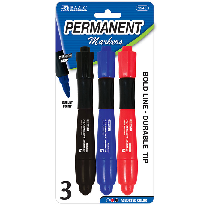 Asst. Color Bullet Tip JUMBO Permanent Marker w/ Grip (3/Pack)