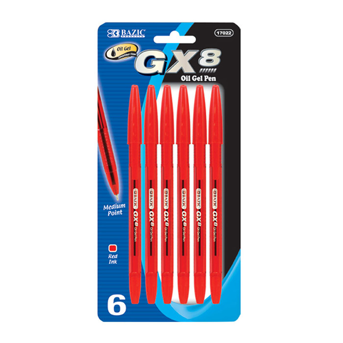 Gx-8 RED Oil-Gel Ink Pen (6/Pack)