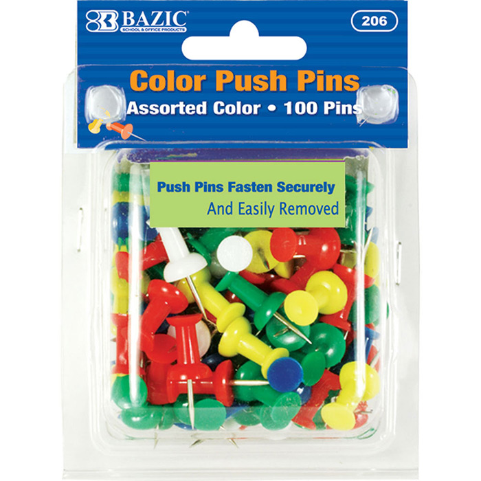 Assorted Color Push PINs (100/Pack)