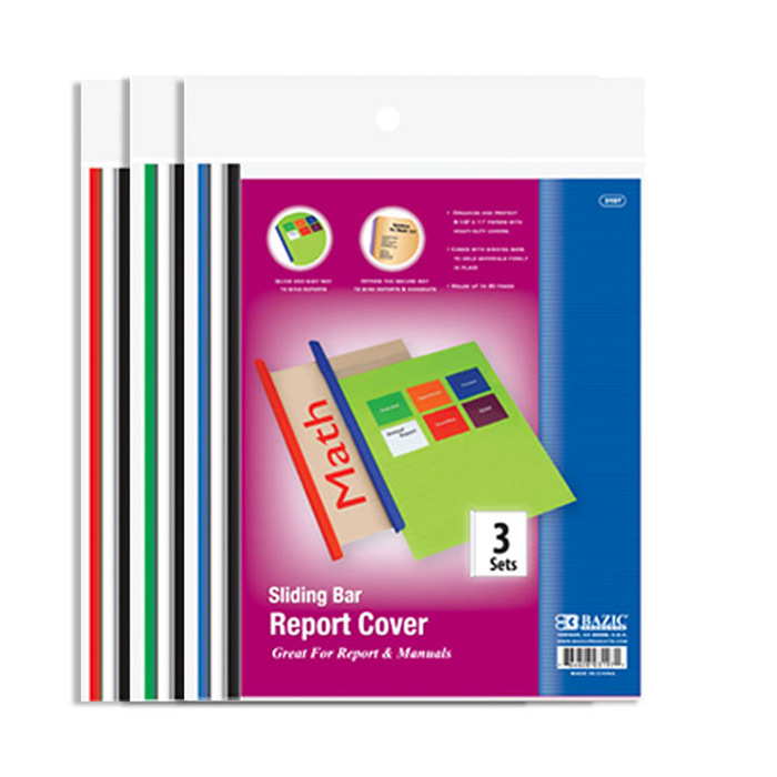 Clear Front Report Covers w/ Sliding BAR (3/Pack)